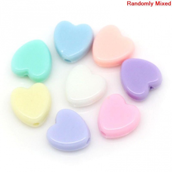Picture of Pastel Acrylic Bubblegum Beads Heart At Random Mixed About 8mm x 8mm, Hole: Approx 1.5mm, 300 PCs
