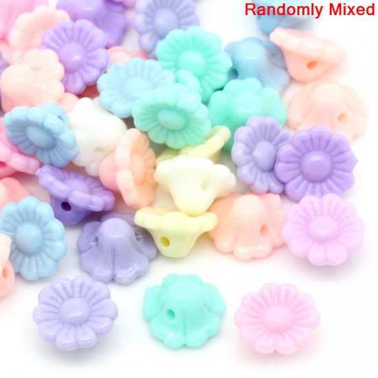 Picture of Pastel Acrylic Beads Flower At Random Mixed About 12mm x 7mm, Hole: Approx 1.6mm, 200 PCs
