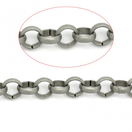 Picture of Iron Based Alloy Rolo Chain Findings Antique Silver 6mm(2/8") Dia, 5 M