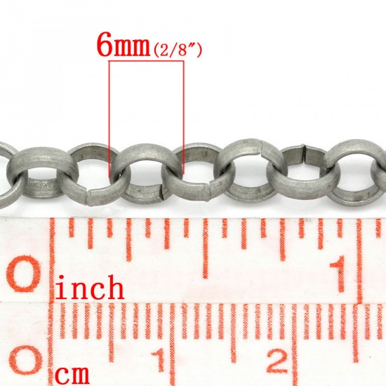 Picture of Iron Based Alloy Rolo Chain Findings Antique Silver 6mm(2/8") Dia, 5 M