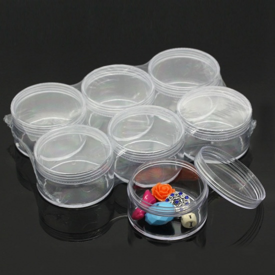 Picture of Plastic Beads Organizer Container Storage Box Round Transparent 6cm(2 3/8") Dia, 6 PCs