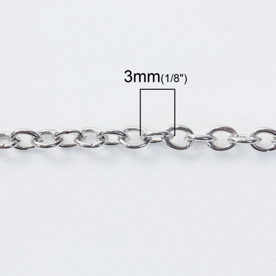 Picture of Iron Based Alloy Open Link Cable Chain Findings Silver Tone 3x2.5mm(1/8"x1/8"), 5 M