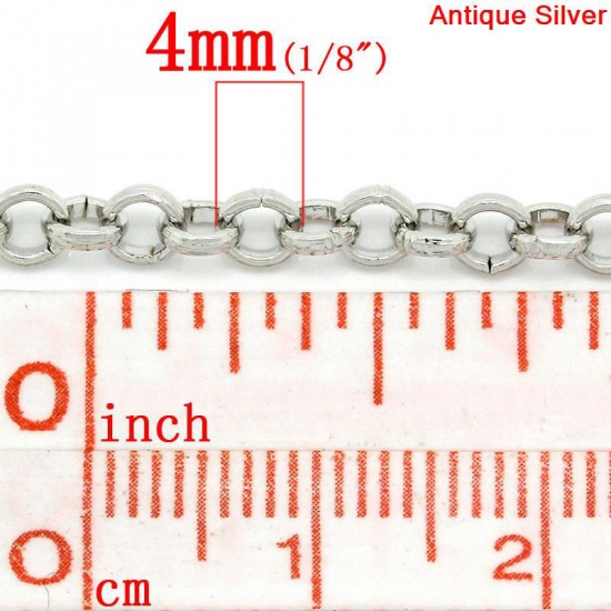 Picture of Iron Based Alloy Rolo Chain Findings Silver Tone 4mm(1/8") Dia, 5 M