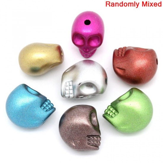 Picture of Acrylic Spacer Beads Halloween Skull At Random Mixed About 13mm x 11mm, Hole: Approx 1.8mm, 100 PCs