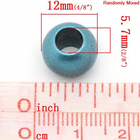 Picture of Acrylic European Style Large Hole Charm Beads Ball At Random Mixed About 12mm Dia, Hole: Approx 5.7mm, 200 PCs