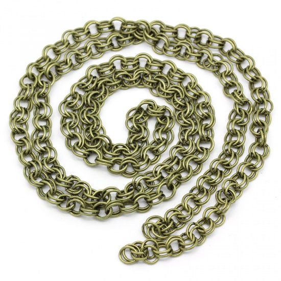 Image de Chaîne Maille Forçat Double Cercles en Fer Bronze Antique 6x7mm, 4 M