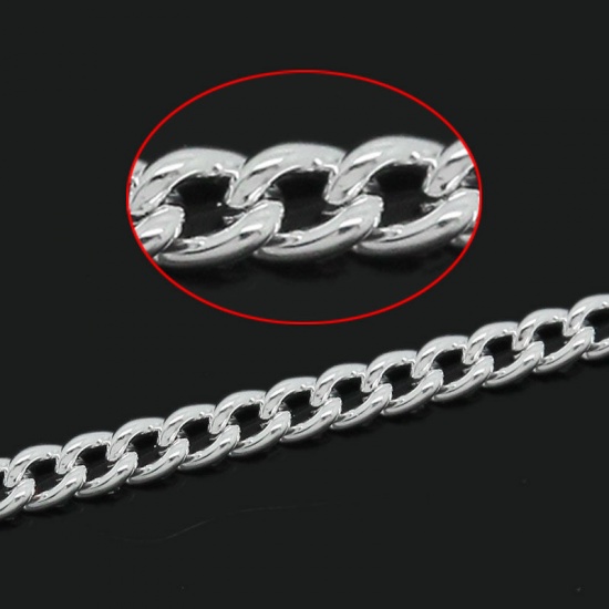 Picture of Iron Based Alloy Soldered Link Curb Chain Findings Silver Plated 2x1.5mm, 10 M
