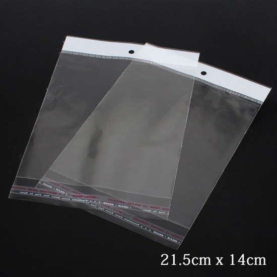 Picture of Plastic Self-Seal Bags Rectangle Transparent (Usable Space: 16.5cmx14cm) W/ Hang Hole 21.5cm x14cm(8 4/8" x5 4/8"), 100 PCs