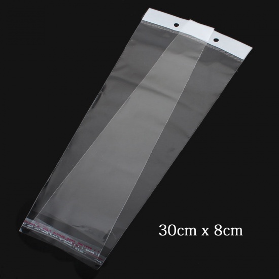 Image de Sachet Pochette Autocollant en Plastique Transparent (Espace Utilisable 25.5cmx8cm) avec Trou d'Accroche 30cm x 8cm, 100 PCs