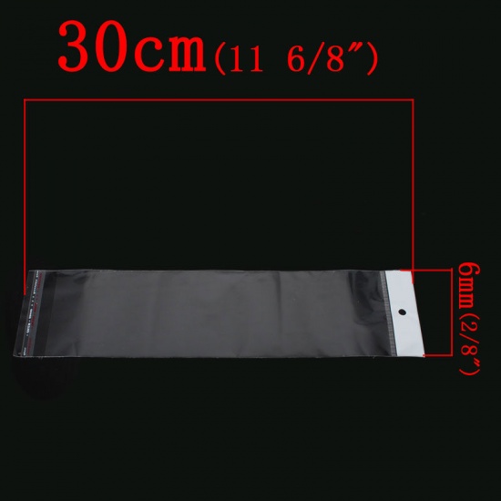 Picture of Plastic Self-Seal Bags Transparent (Usable Space 25.5cmx8cm) W/ Hang Hole 30cm x 8cm(11 6/8"x3 1/8"), 100 PCs