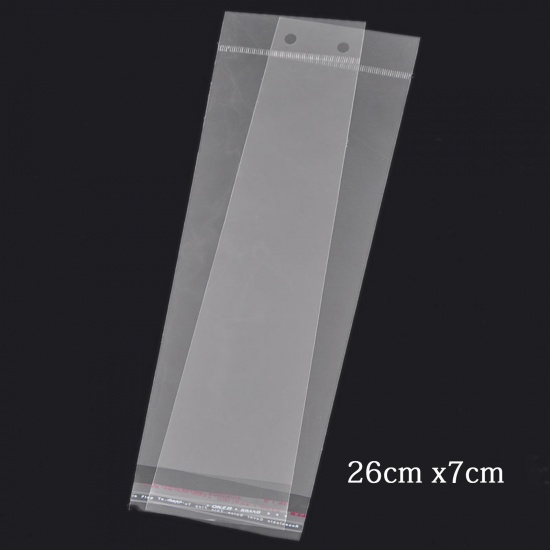 Image de Sachet Pochette Autocollant en Plastique Transparent (Espace Utilisable 21.5cmx7cm) avec Trou d'Accroche 26cm x 7cm, 100 PCs