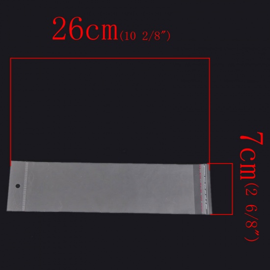 Image de Sachet Pochette Autocollant en Plastique Transparent (Espace Utilisable 21.5cmx7cm) avec Trou d'Accroche 26cm x 7cm, 100 PCs