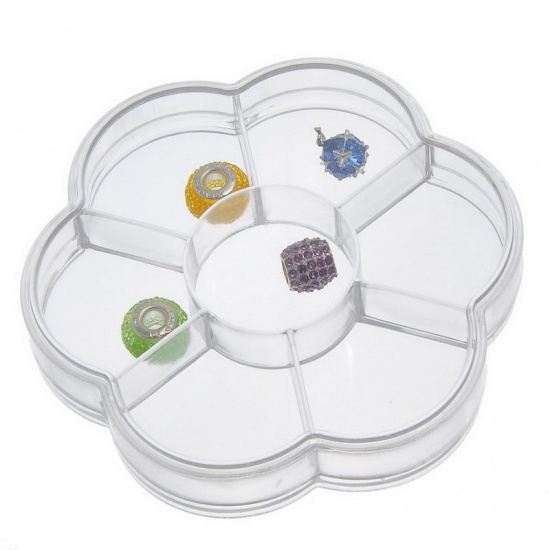 Picture of Acrylic Beads Organizer Container Storage Box Flower Shape Transparent 10.5cm x 9.5cm(4 1/8" x3 6/8"), 1 Piece(7 Compartments)