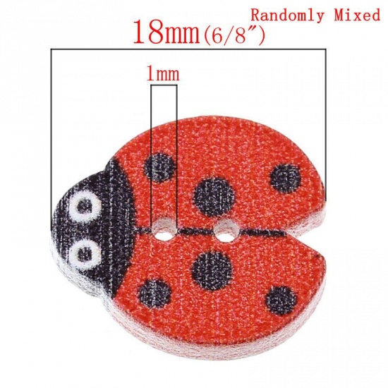 Picture of Wood Sewing Buttons Scrapbooking Ladybug At Random Mixed 2 Holes 18mm( 6/8") x 16mm( 5/8"), 200 PCs