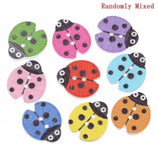 Picture of Wood Sewing Buttons Scrapbooking Ladybug At Random Mixed 2 Holes 18mm( 6/8") x 16mm( 5/8"), 200 PCs