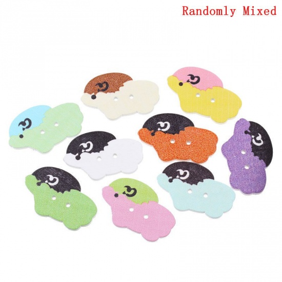 Picture of Natural Wood Easter Sewing Button Scrapbooking Sheep At Random Mixed 2 Holes 4cm x2.5cm(1 5/8" x1"), 50 PCs