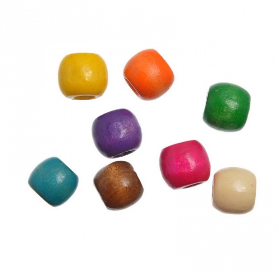 Picture of Wood European Style Large Hole Charm Beads Barrel At Random Mixed About 12mm x 11mm, Hole: Approx 5.3mm, 100 PCs