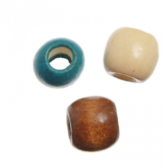 Picture of Wood European Style Large Hole Charm Beads Barrel At Random Mixed About 12mm x 11mm, Hole: Approx 5.3mm, 100 PCs