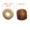 Image de Perles à Gros Trou au Style Européen en Bois Tonneau Mix 12mm x 11mm, Tailles de Trous: 5.3mm, 100 Pcs