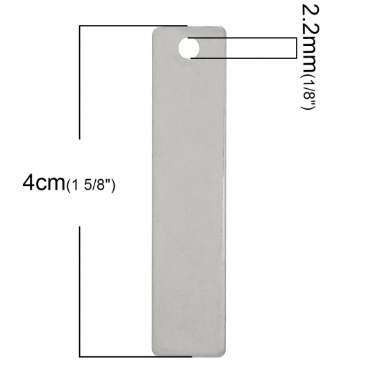 304ステンレス鋼 ブランクスタンプタグ ペンダント 長方形 シルバートーン 片面研磨 4cm x 9mm、 10 個 の画像