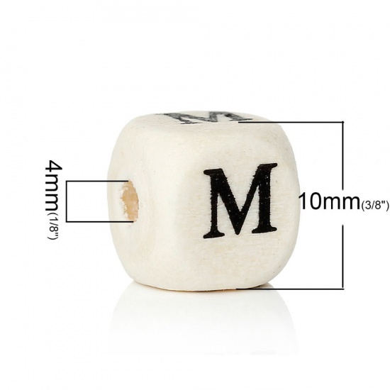 Picture of Wood Spacer Beads Cube Natural Alphabet/ Letter "D" 10mm x 10mm, Hole: Approx:4mm, 300 PCs