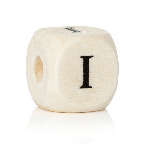 Picture of Wood Spacer Beads Cube Natural Alphabet/ Letter "K" Pattern About 10mm x 10mm,Hole:Approx:4mm,300PCs