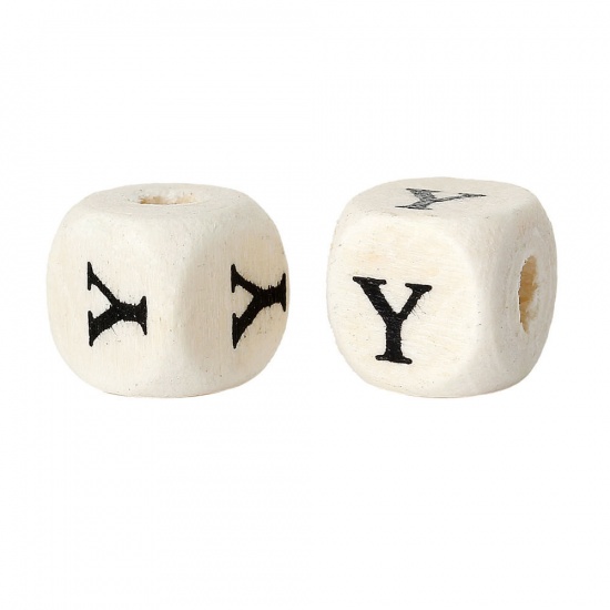Picture of Wood Spacer Beads Cube Natural Alphabet/ Letter "P" Pattern About 10mm x 10mm,Hole:Approx:4mm,300PCs