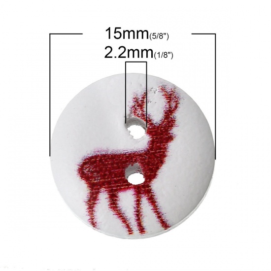 Picture of Wood Sewing Buttons Scrapbooking 2 Holes Round Red At Random Mixed Christmas Reindeer Pattern 15mm( 5/8") Dia, 100 PCs