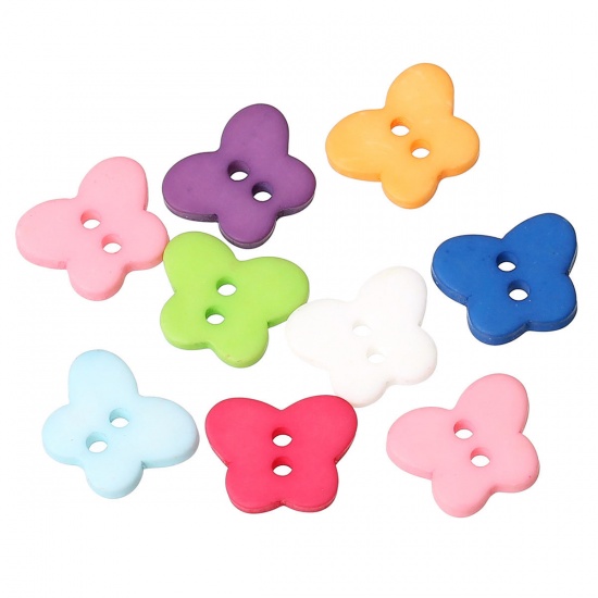 Picture of Resin Sewing Buttons Scrapbooking 2 Holes Butterfly At Random Mixed 13mm( 4/8") x 11mm( 3/8"), 50 PCs