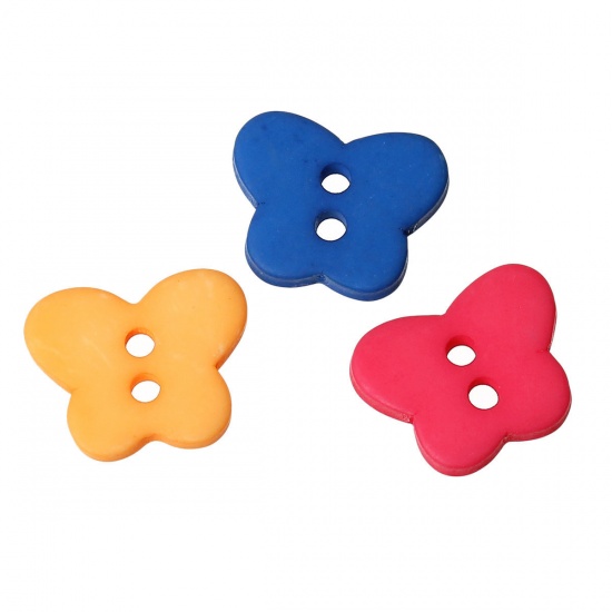 Picture of Resin Sewing Buttons Scrapbooking 2 Holes Butterfly At Random Mixed 13mm( 4/8") x 11mm( 3/8"), 50 PCs
