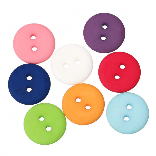 Picture of Resin Sewing Buttons Scrapbooking 2 Holes Round At Random Mixed Frosted 18mm( 6/8") Dia, 50 PCs