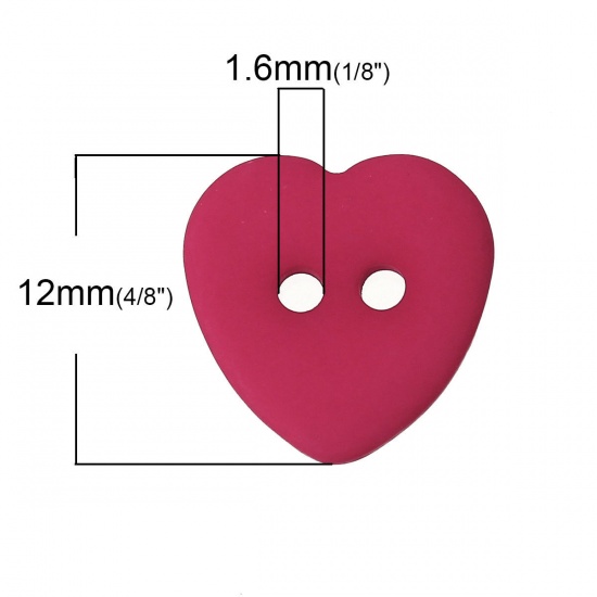 Picture of Resin Sewing Buttons Scrapbooking 2 Holes Heart At Random Mixed Frosted 12mm( 4/8") x 12mm( 4/8"), 100 PCs