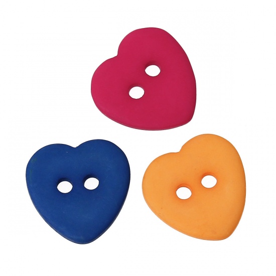 Picture of Resin Sewing Buttons Scrapbooking 2 Holes Heart At Random Mixed Frosted 12mm( 4/8") x 12mm( 4/8"), 100 PCs