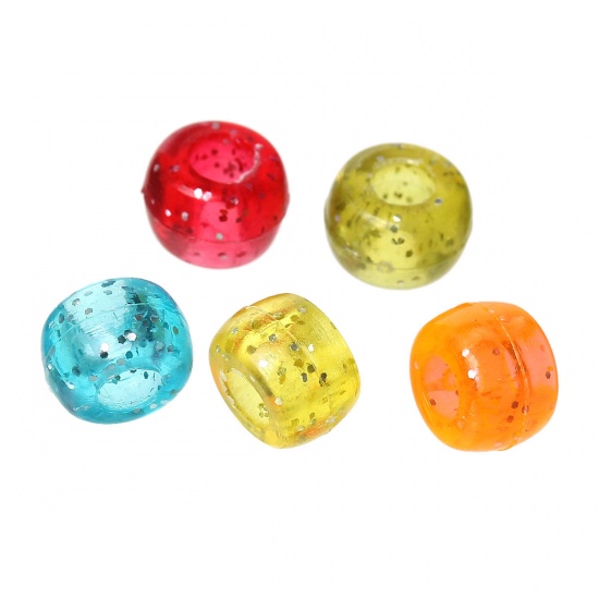 Picture of Plastic Pony Beads Barrel At Random Mixed About 9mm x6mm, Hole: Approx 4mm, 500 PCs