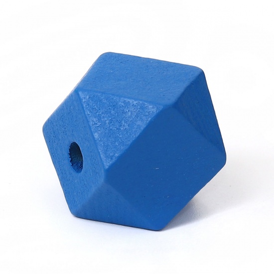 Picture of Wood Spacer Beads Geometric Polyhedron Faceted Blue About 20mm x 20mm, Hole: Approx 3.7mm-4.2mm, 30 PCs