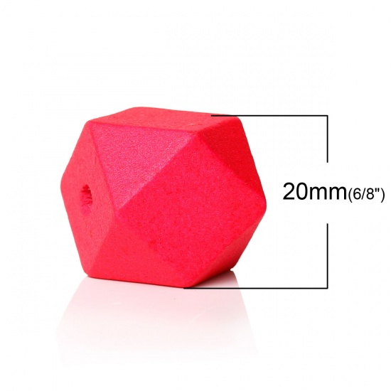 Picture of Wood Spacer Beads Geometric Polyhedron Faceted Fuchsia About 20mm x 20mm, Hole: Approx 3.7mm-4.2mm, 30 PCs