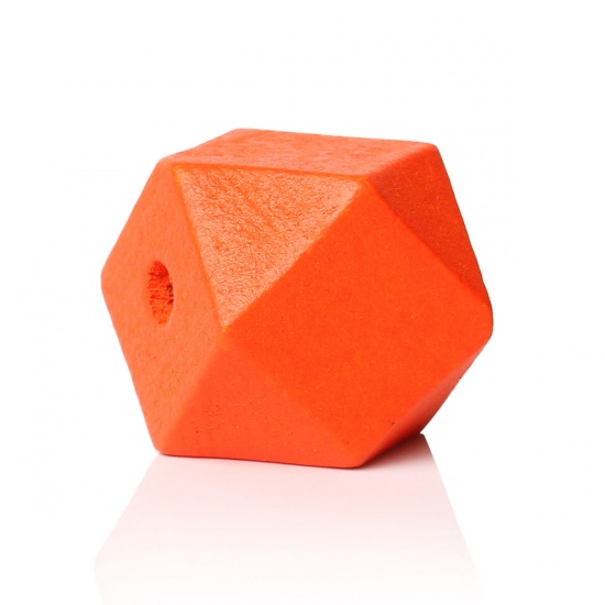Picture of Wood Spacer Beads Geometric Polyhedron Faceted Orange About 20mm x 20mm, Hole: Approx 3.7mm-4.2mm, 30 PCs