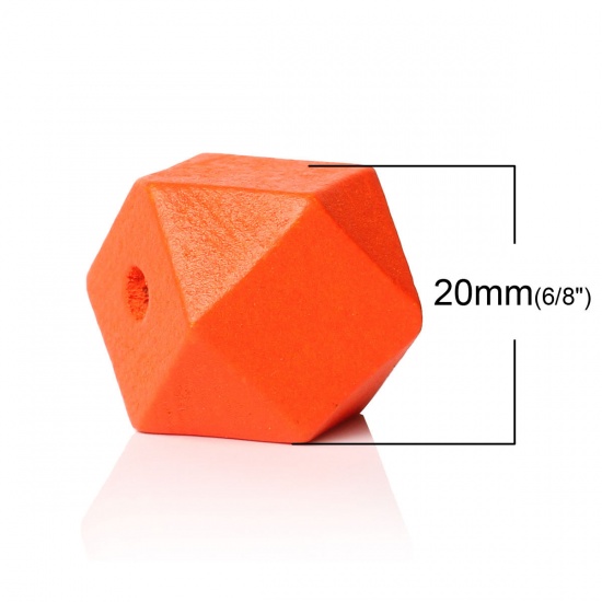 Picture of Wood Spacer Beads Geometric Polyhedron Faceted Orange About 20mm x 20mm, Hole: Approx 3.7mm-4.2mm, 30 PCs