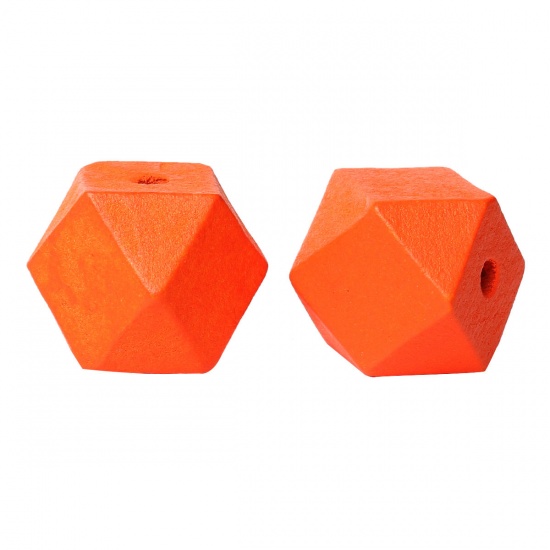 Image de Perles en Bois Forme Polygone Orange 20mm x 20mm, Tailles de Trous: 3.7mm-4.2mm, 30 Pcs