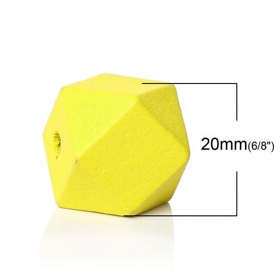 Picture of Wood Spacer Beads Geometric Polyhedron Faceted Yellow About 20mm x 20mm, Hole: Approx 3.7mm-4.2mm, 30 PCs