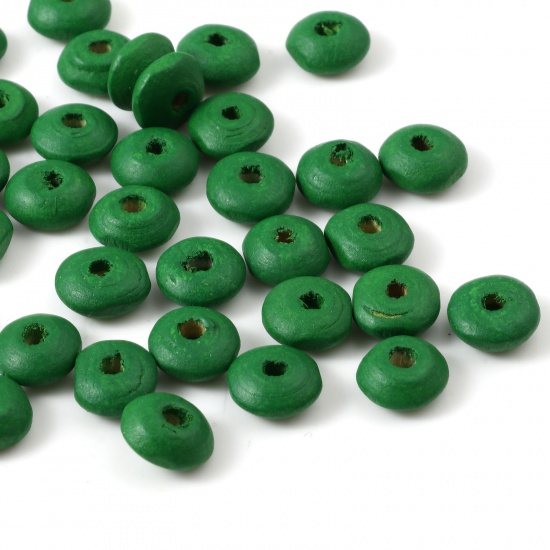Picture of Wood Spacer Beads Rondelle Abacus Green About 10mm Dia, Hole: Approx 3mm, 500 PCs