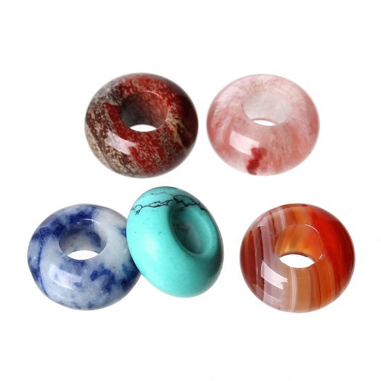 Picture of Gemstone European Style Large Hole Charm Beads Round At Random Mixed About 14mm Dia., Hole: Approx 5.8mm, 5 PCs