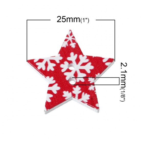Picture of Wood Sewing Buttons Scrapbooking 2 Holes Star At Random Mixed Christmas Pattern 25mm(1") x 24mm(1"), 50 PCs