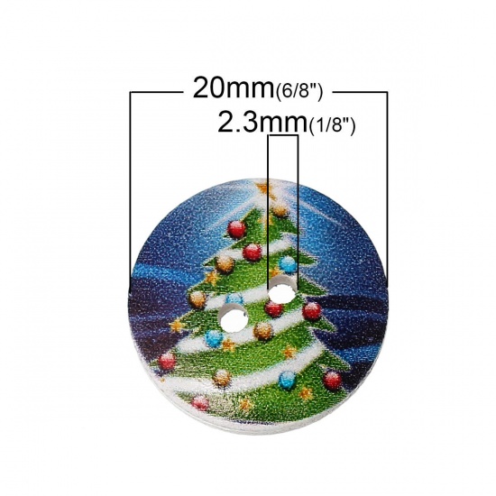 Picture of Wood Sewing Buttons Scrapbooking 2 Holes Round At Random Mixed Christmas Tree Pattern 20mm( 6/8") Dia, 100 PCs
