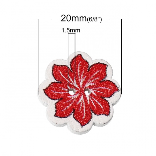 Picture of Natural Wood Sewing Buttons Scrapbooking Flower At Random Mixed 2 Holes 20mm( 6/8") x 19mm( 6/8"), 50 PCs