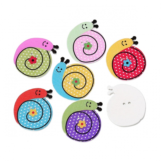 Picture of Wood Sewing Buttons Scrapbooking Snail At Random Mixed 2 Holes 27mm(1 1/8") x 25mm(1"), 50 PCs