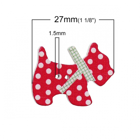 Picture of Wood Sewing Buttons Scrapbooking Dog At Random Mixed 2 Holes Dot Pattern 27mm(1 1/8") x 21mm( 7/8"), 50 PCs