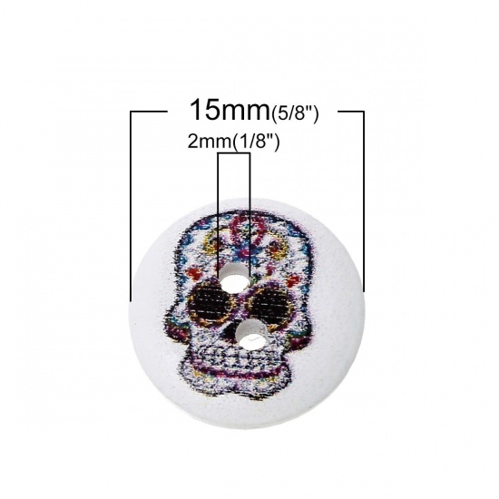 Picture of Wood Day Of The Dead Sewing Buttons Scrapbooking 2 Holes Round At Random Mixed Sugar Skull Pattern 15mm( 5/8") Dia, 100 PCs