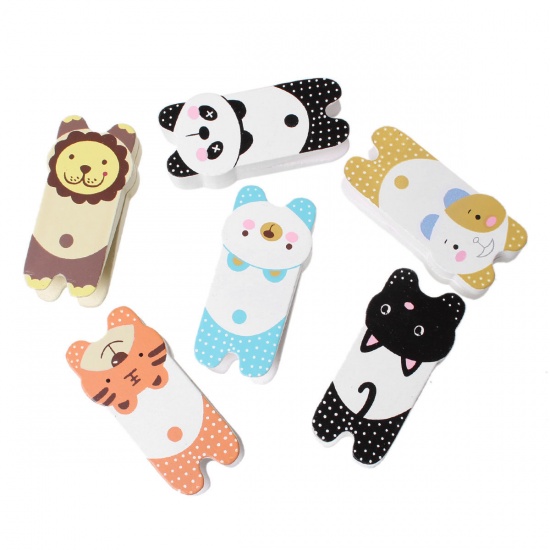 Picture of Wood Photo Paper Clothes Clothespin Clips Note Pegs At Random Mixed Animal Pattern 8cm x3.9cm(3 1/8" x1 4/8"), 3 Packets(2 PCs/Packet)