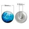 Picture of 18mm Glass Snap Buttons Round Silver Tone At Random Mixed Galaxy Universe Pattern Fit Snap Button Bracelets, Knob Size: 5.5mm( 2/8"), 6 PCs